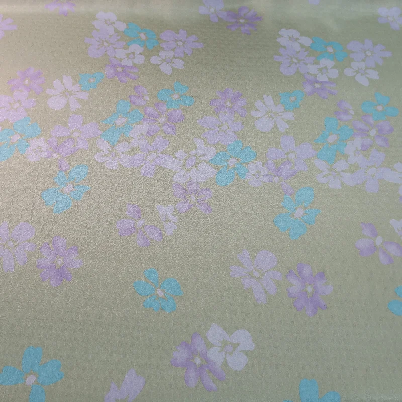 Instant Discount Purple and Teal Floral on Beige Ground Printed Silk Jacquard Charmeuse Instant Discount Purple and Teal Floral on Beige Ground Printed Silk Jacquard Charmeuse