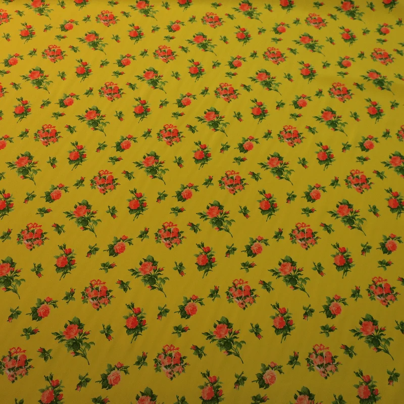 Hot Deal Green and Red with a Yellow Background Floral China Silk Fabric