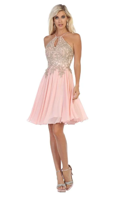 Seasonal Sale May Queen - MQ1646 Embroidered Halter A-line Dress