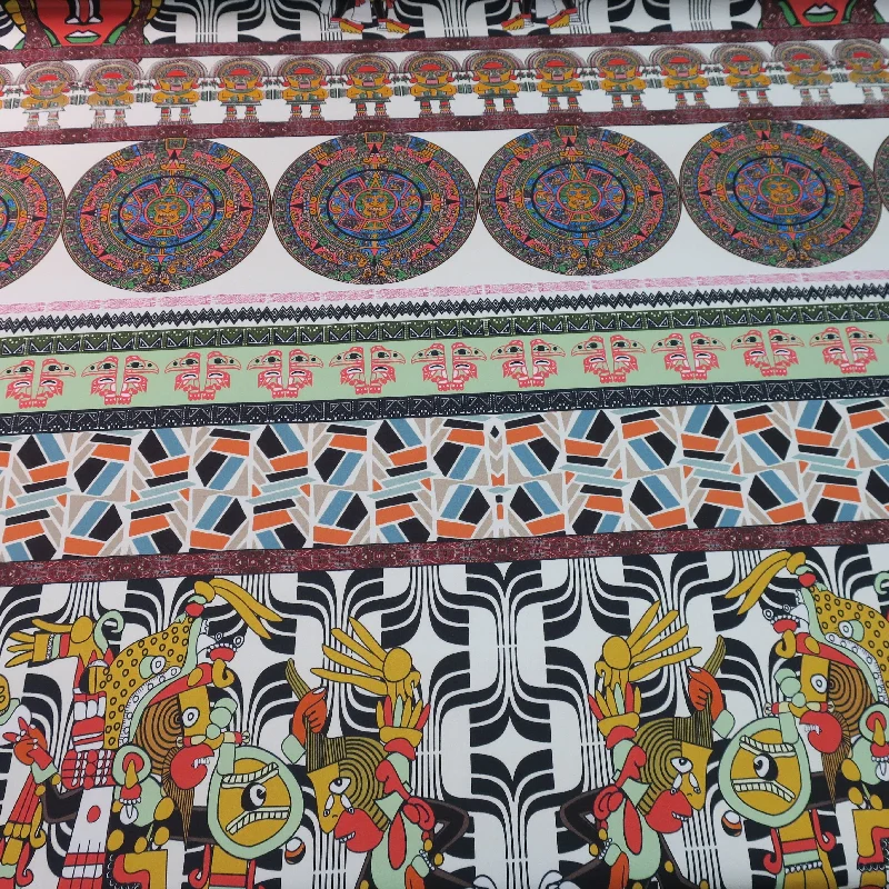 While Supplies Last Multicolor Ethnic Mayan Calendar Printed Silk Charmeuse