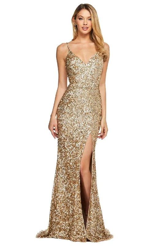Midnight Madness Sherri Hill - 53449 Long Deep V-Neck Beaded High Slit Dress