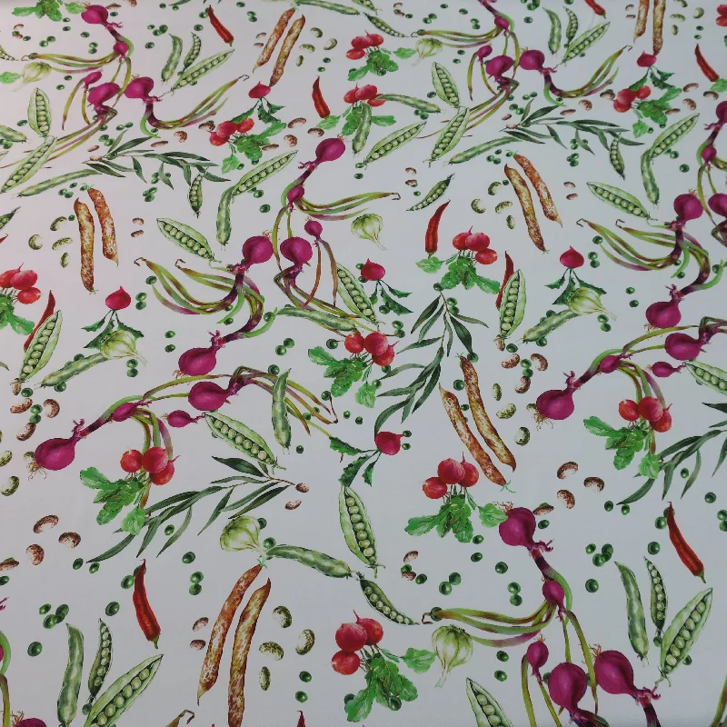 Special Promotion Vegetables on White Ground Printed Silk Charmeuse Fabric