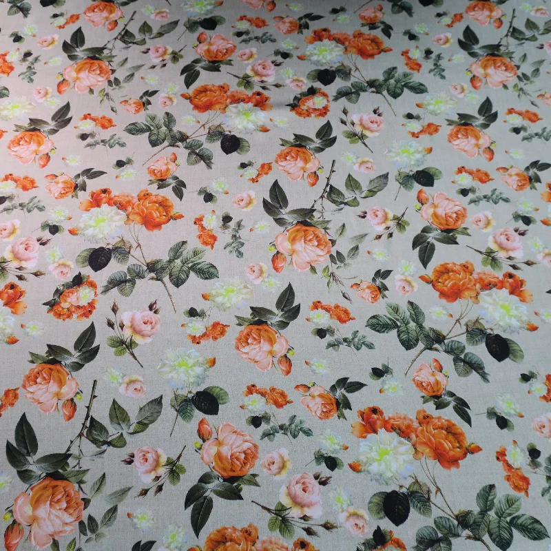 Best Bargains Red and White Roses Printed Silk Charmeuse Fabric