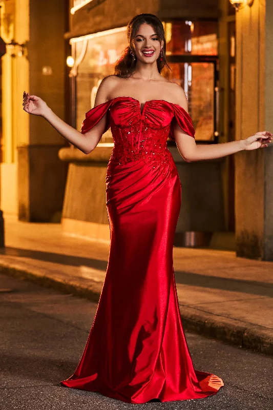 Midnight Madness Maxi Off-the-Shoulder Mermaid Dress With Ruched Bodice