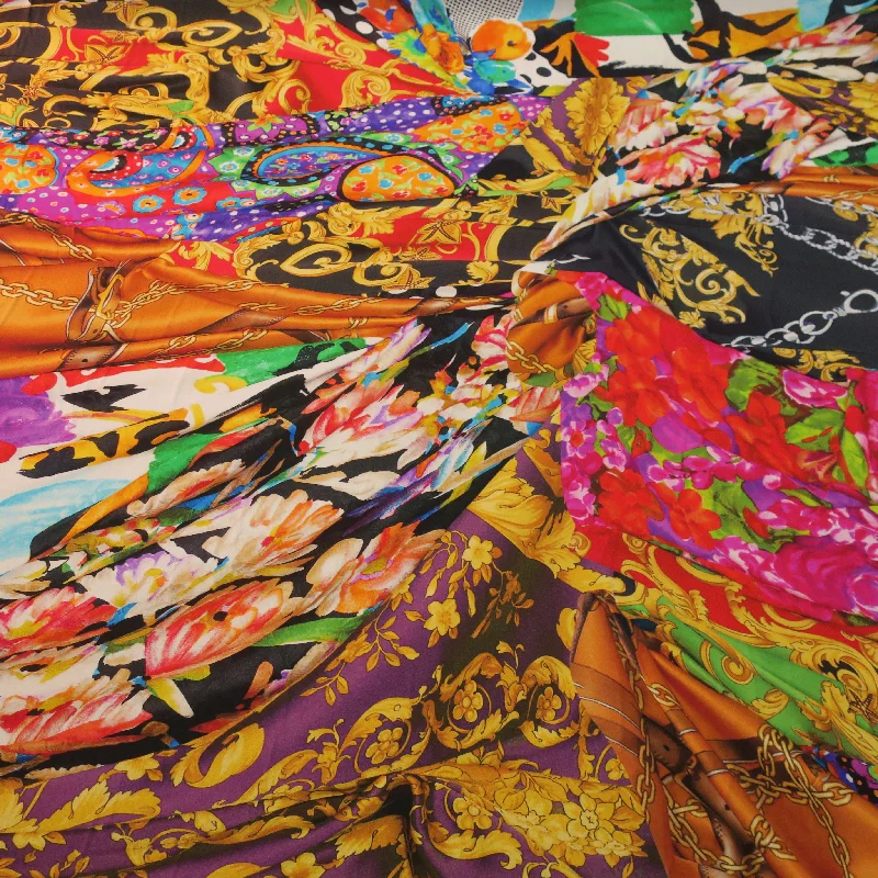Loyalty Reward Multicolored Chains and Abstract Printed Silk Chiffon Fabric