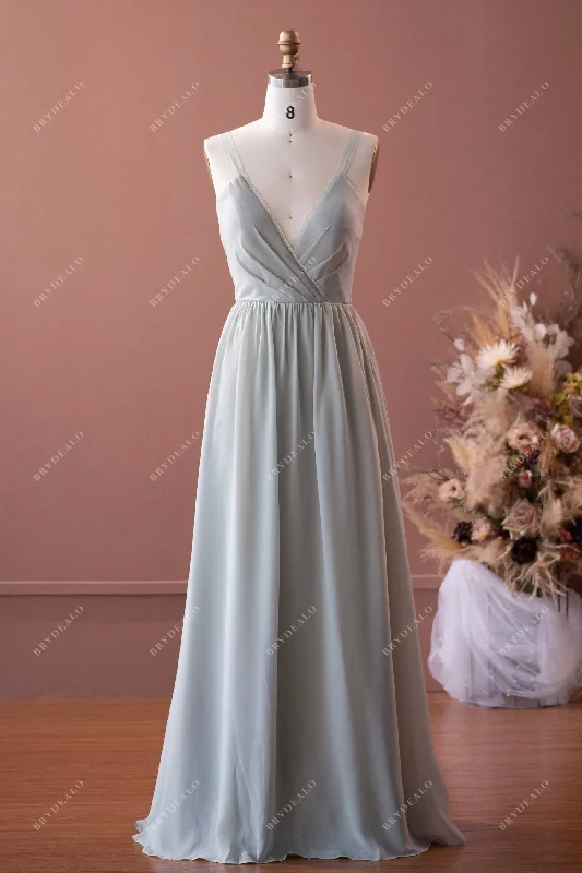 Big Savings Sage Green Lace Pearls Chiffon Bridesmaid Dress