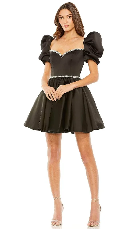 Deal of the Week Ieena Duggal 20688 - Puff Sleeve Beaded Trim Cocktail Dress
