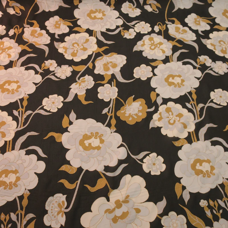 Overstock Sale Light Ivory and Gold Floral Printed Silk Chiffon Fabric