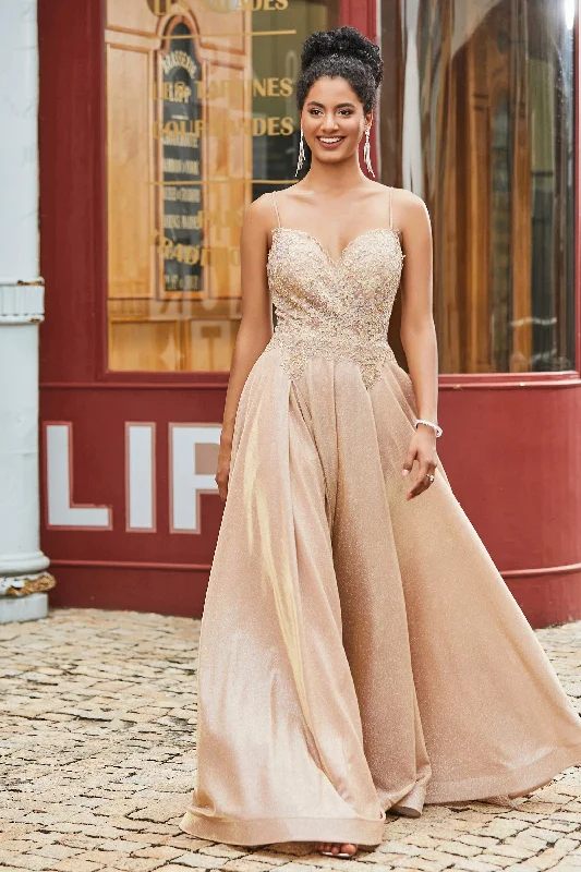 Season Finale Sale Sweetheart Applique Beaded Top Metallic Dress With Pockets