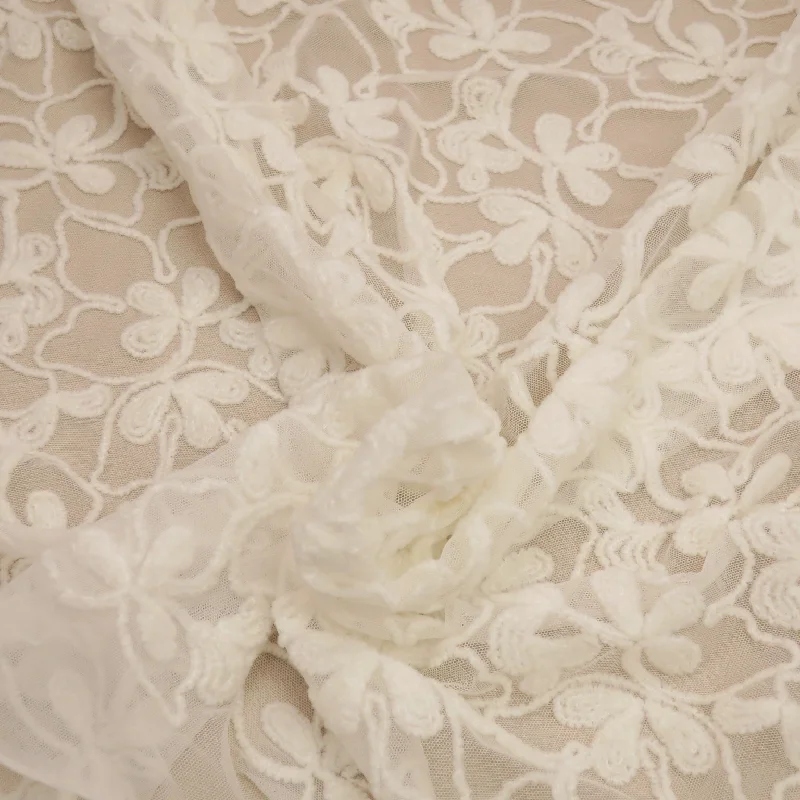 Big Savings Off White Floral Embroidered Net Lace