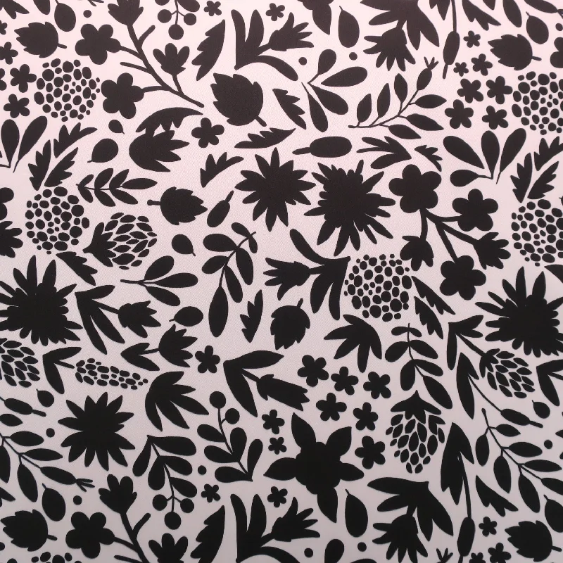 Price Cut Black Abstract on White Printed Polyester Mikado Fabric