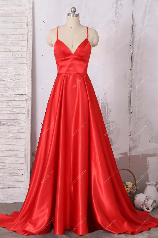 Price Rollback Red Satin Spaghetti Straps Long Bridesmaid Dress