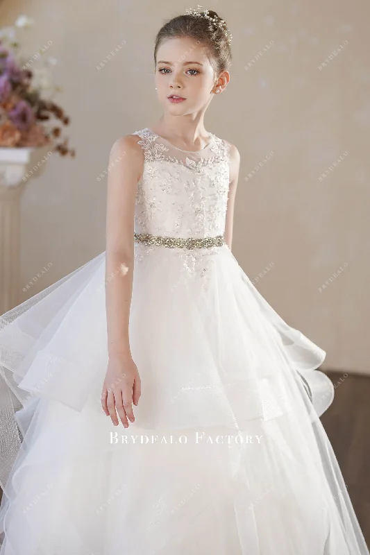 Limited Availability Ready To Ship | Fine Beaded Lace Ruffled Tulle First Communion Dress Limited Availability Ready To Ship | Fine Beaded Lace Ruffled Tulle First Communion Dress