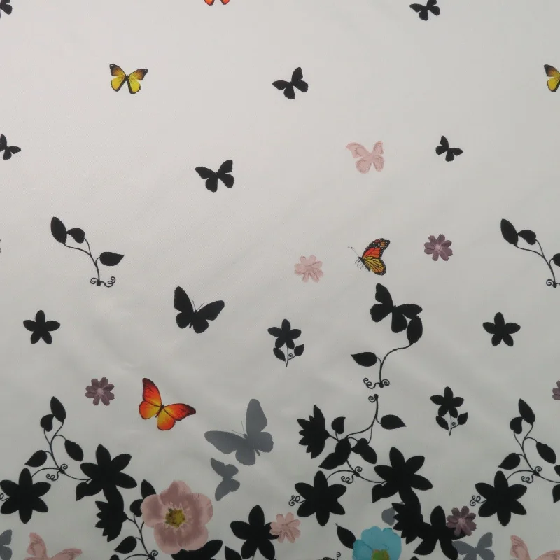 Savings Galore Black Floral on White Printed Polyester Mikado Fabric