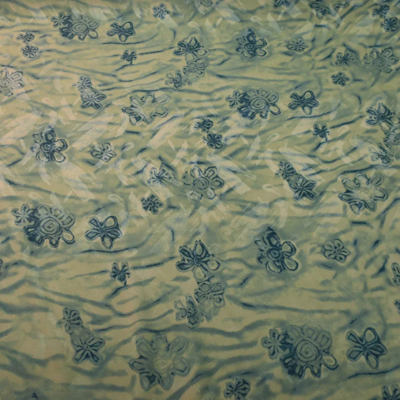 Huge Discounts Armani Beige and Aqua Floral Printed Silk Charmeuse Fabric