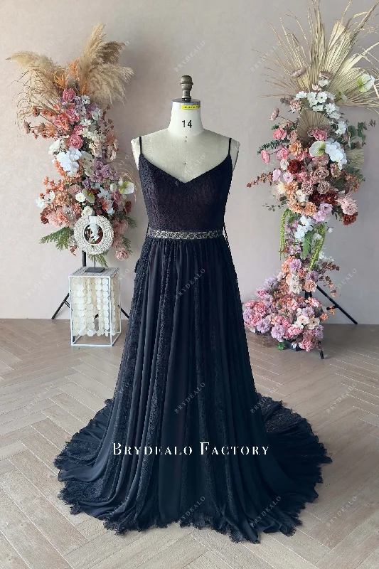 Steals and Deals Private Label Black Lace Chiffon Overlay Burgundy Wedding Dress