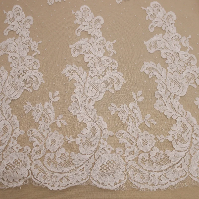 Discount Deals White Embroidered Tulle Corded Floral Lace