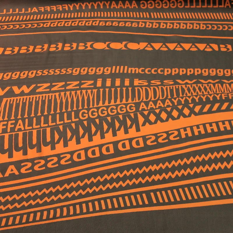 Best Deals Orange Letters with Black Background Printed Silk Chiffon Fabric