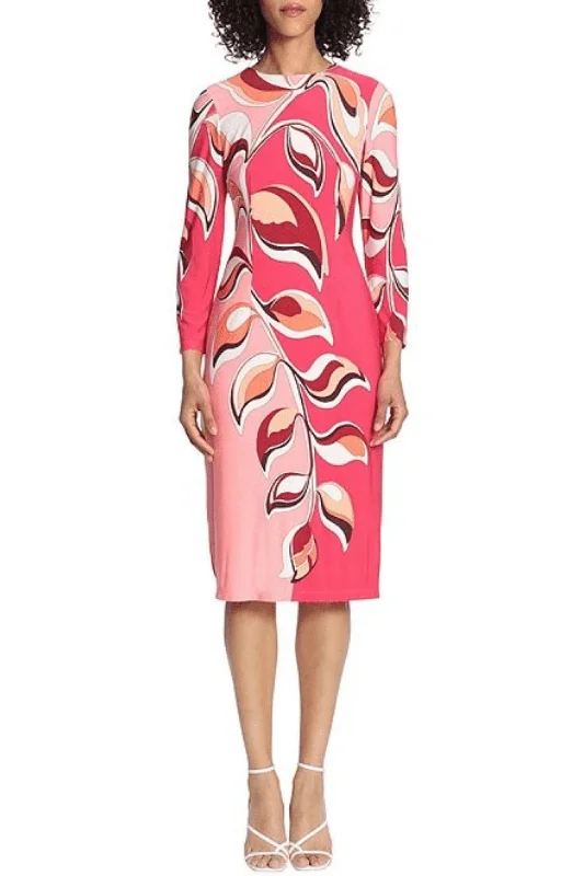 Savings Event Maggy London G5296M - Printed Midi Long Sleeve Dress