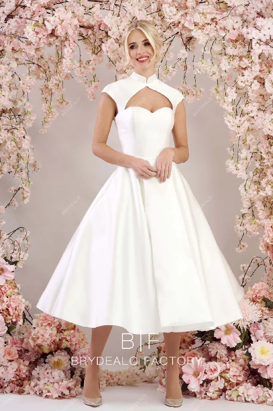 Online Only Sweetheart Neck Refined Satin Tea Length City Bridal Dress