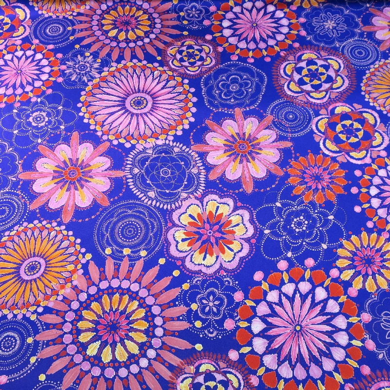 Deal Zone Purple and Pink Floral Kaleidoscope Printed Silk Charmeuse