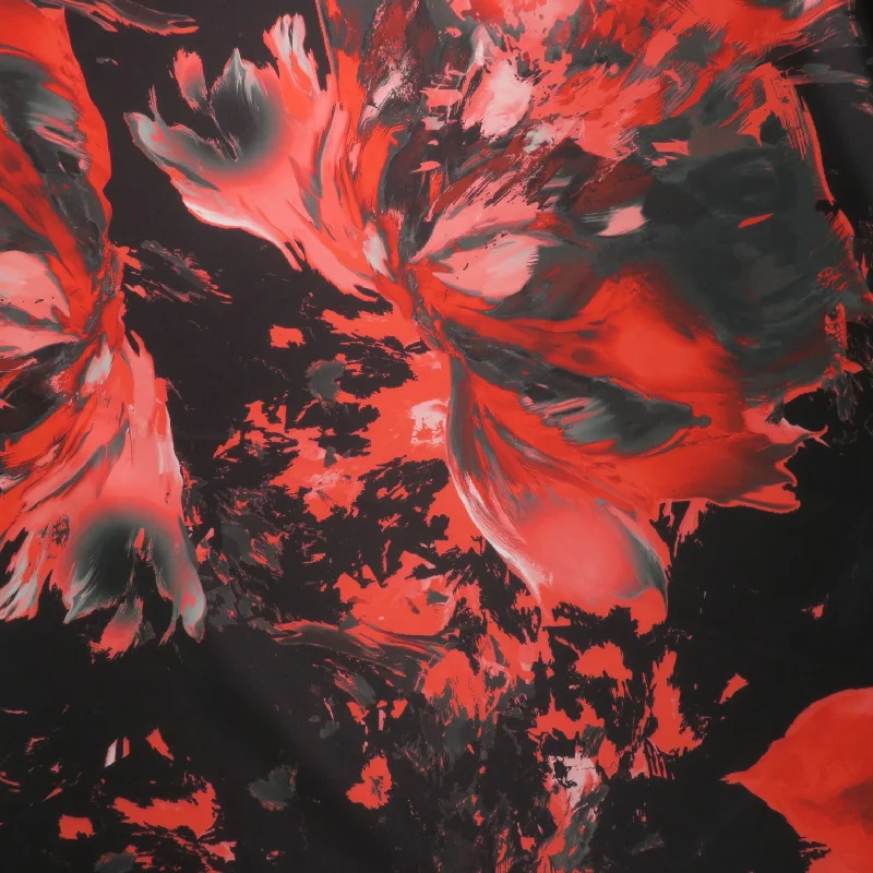 Low Prices Pink Floral on Black Background Printed Polyester Mikado Fabric