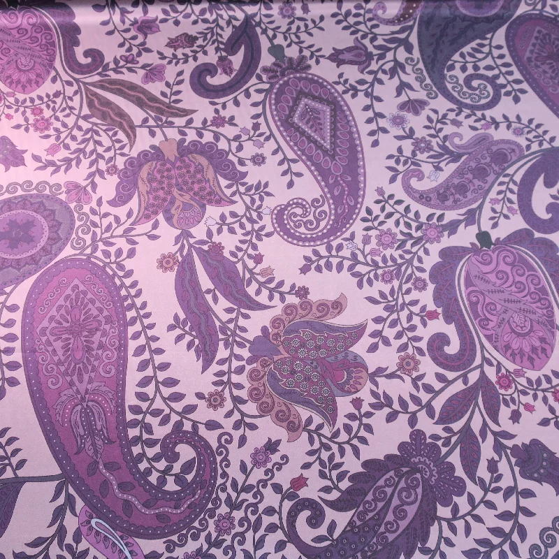 Exclusive Savings Purple Large Paisley Printed Silk Charmeuse Fabric