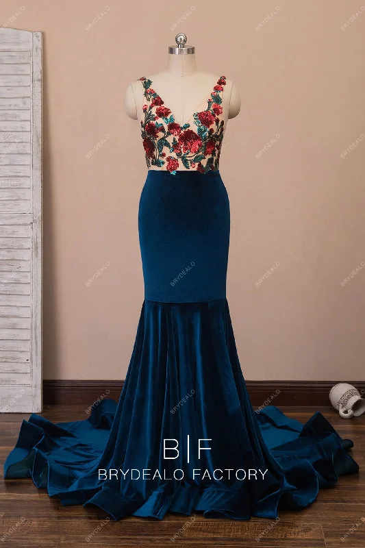 Fantastic Offers Peacock Sleeveless Silky Velvet Mermaid Formal Dress