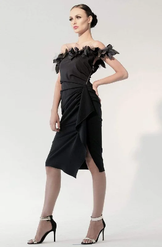 Major Savings Nicole Bakti - 608 Applique Off-Shoulder Ruched Sheath Dress