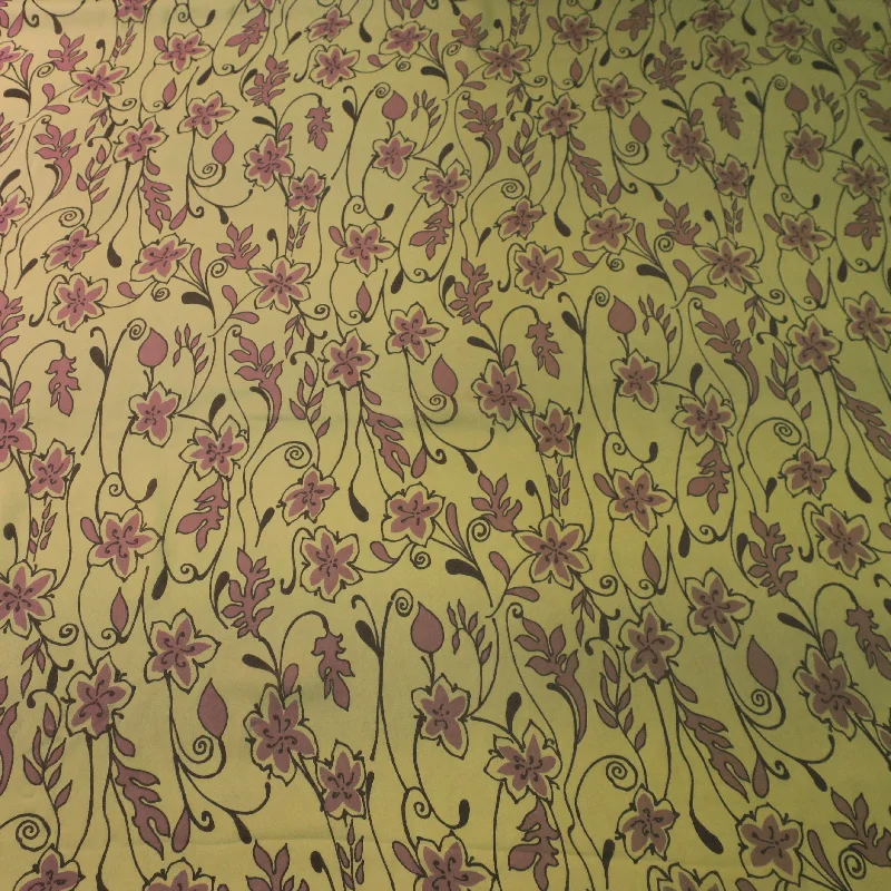 Massive Deals Lilac and Brown with a Green Background Printed Silk Chiffon Fabric