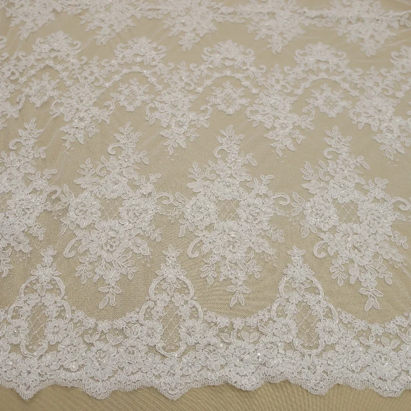 Today’s Special White Floral Embroidered Double-Scalloped Lace