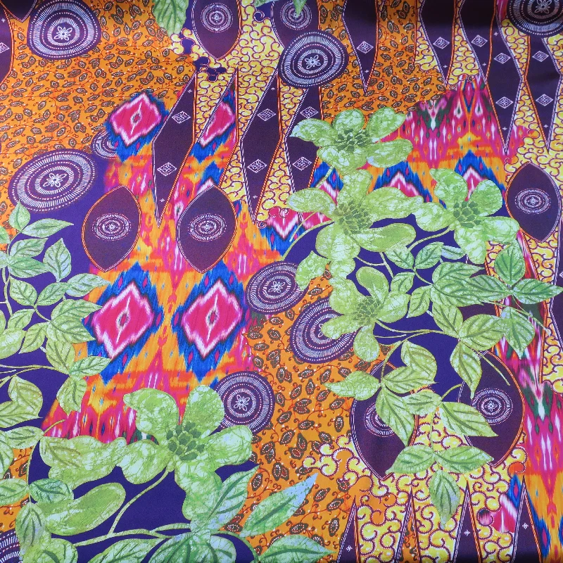Today Only Multicolor Tribal Pattern Printed Silk Charmeuse Fabric