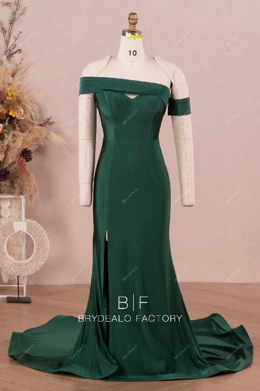 Amazing Deals Dark Green One Shoulder Sleeve Jersey Bridesmaid Dress