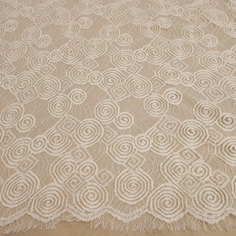 While Supplies Last Off White Corded Geometric Double Scalloped Chantilly Lace