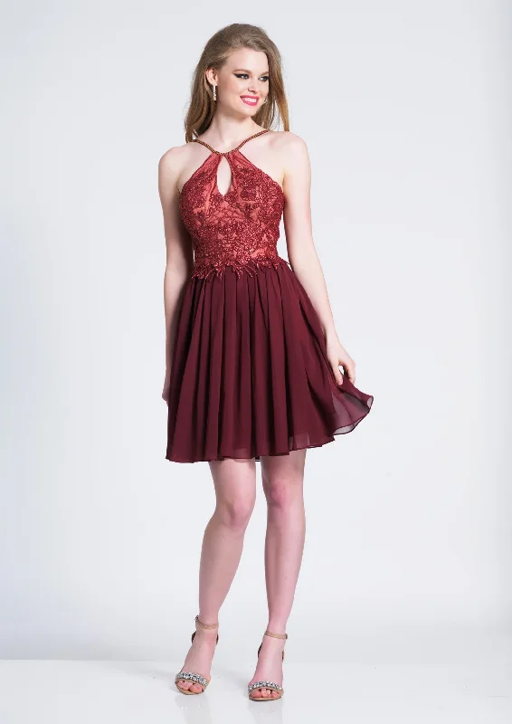 Stock Up and Save Dave & Johnny - A7050 Embroidered Halter Neck A-line Cocktail Dress