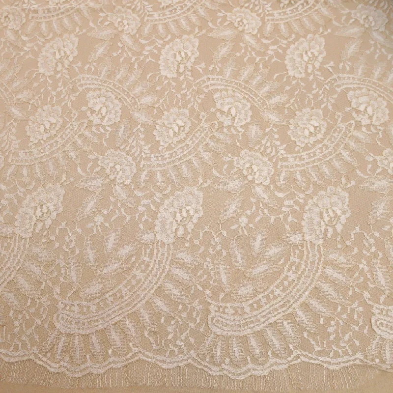 Huge Savings White and Gold Embroidered Tulle Floral Double Scalloped Lace