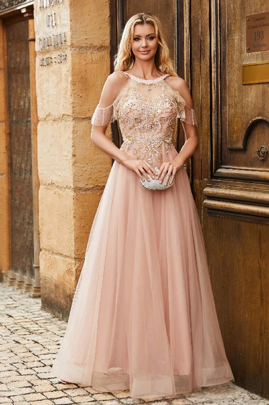 New Arrival Jewel Rhinestone A-Line Tulle Long Dress