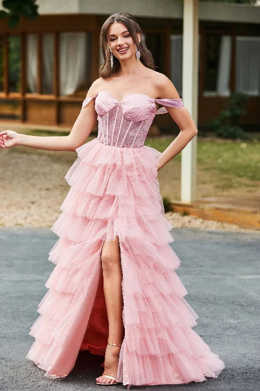 Customer Appreciation Sale Lace Up Off-the-Shoulder Tulle Ruffles Ball Gown