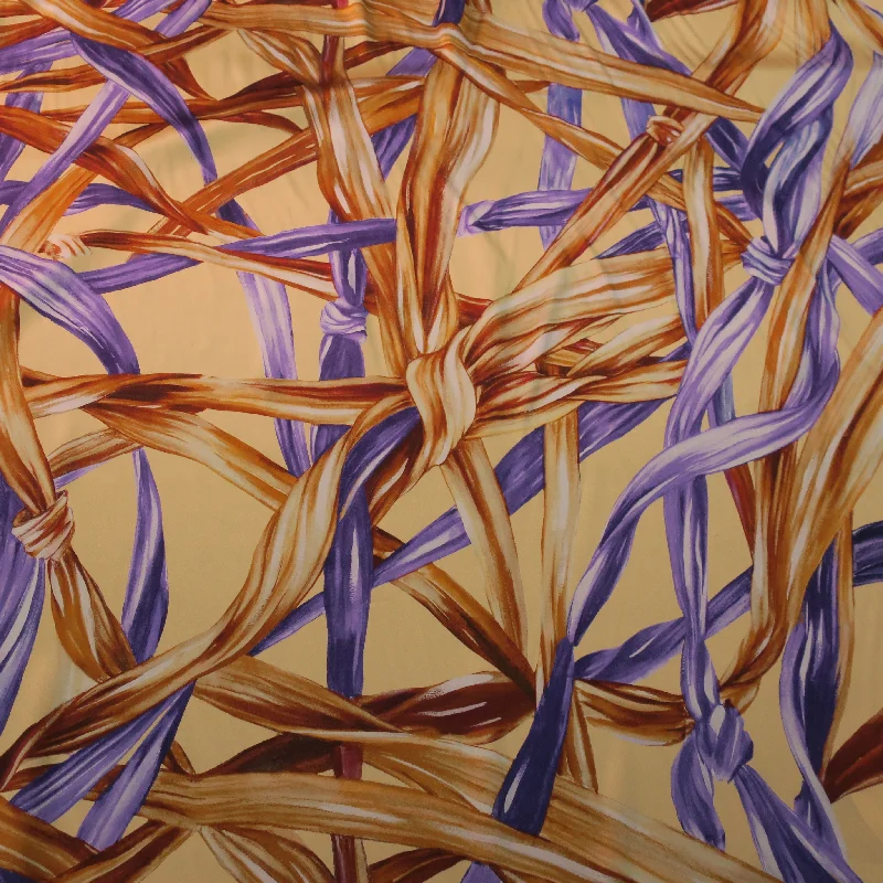 Exclusive Savings Light Brown and Lilac Palm Leaves on an Ivory Background Printed Silk Charmeuse Fabric