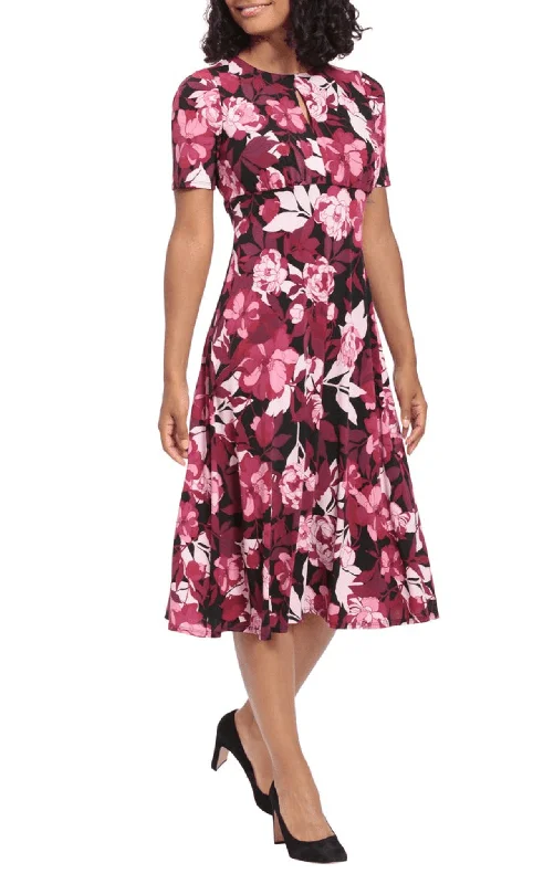 Midnight Madness London Times T6564M - Floral Scoop Neck A-line Dress