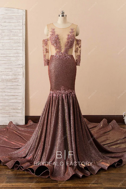 Now or Never Illusion Lace Bodice Dramatic Prom Dress with Detachable Sleeves