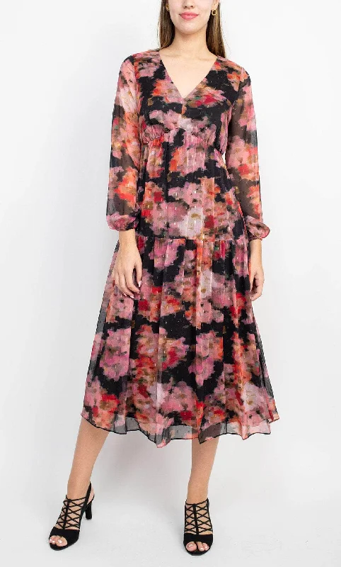 Major Savings Adrianna Papell AP1E209660 - Tea Length Floral Chiffon Dress