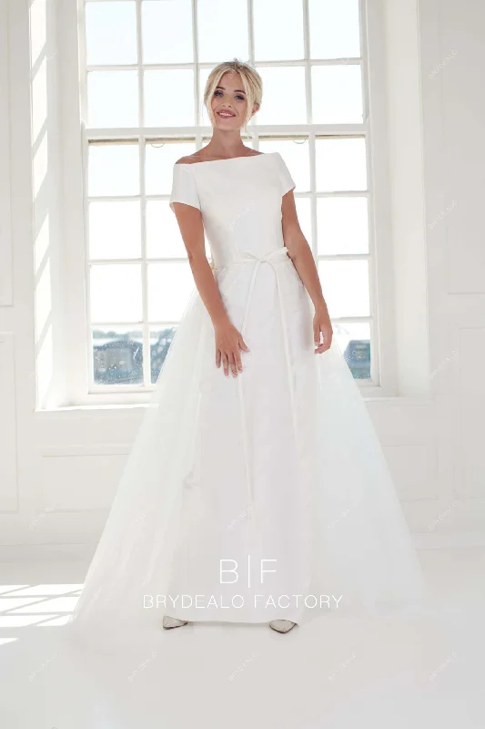 Great Deals Elegant Off-Shoulder Satin Winter Wedding Dress with Tulle Overskirt