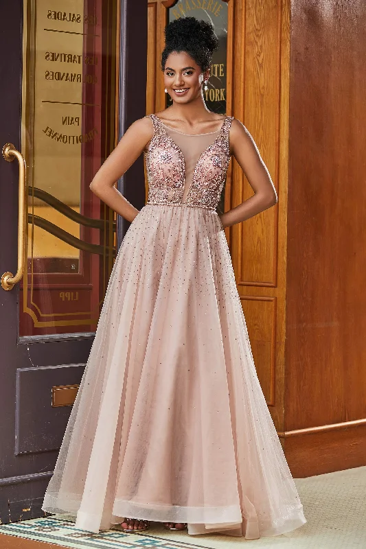 Shop and Save Beaded Rhinestone A-Line Floor-Length Dress