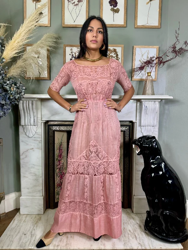 Final Sale Heda, Victorian hand dyed pink lace cotton dress