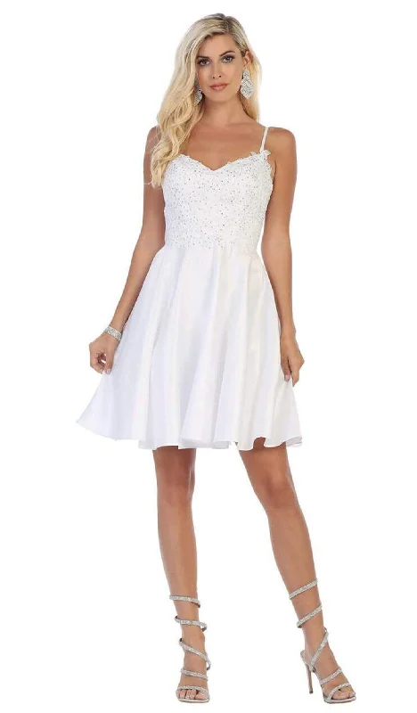 Price Drop May Queen - MQ1652 Beaded Lace V-Neck A-Line Short Party Dress