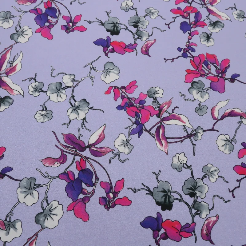 Limited Time Grey and Purple Orchids on Lilac Floral Ground Printed Cotton Pierre Cardin Limited Time Grey and Purple Orchids on Lilac Floral Ground Printed Cotton Pierre Cardin