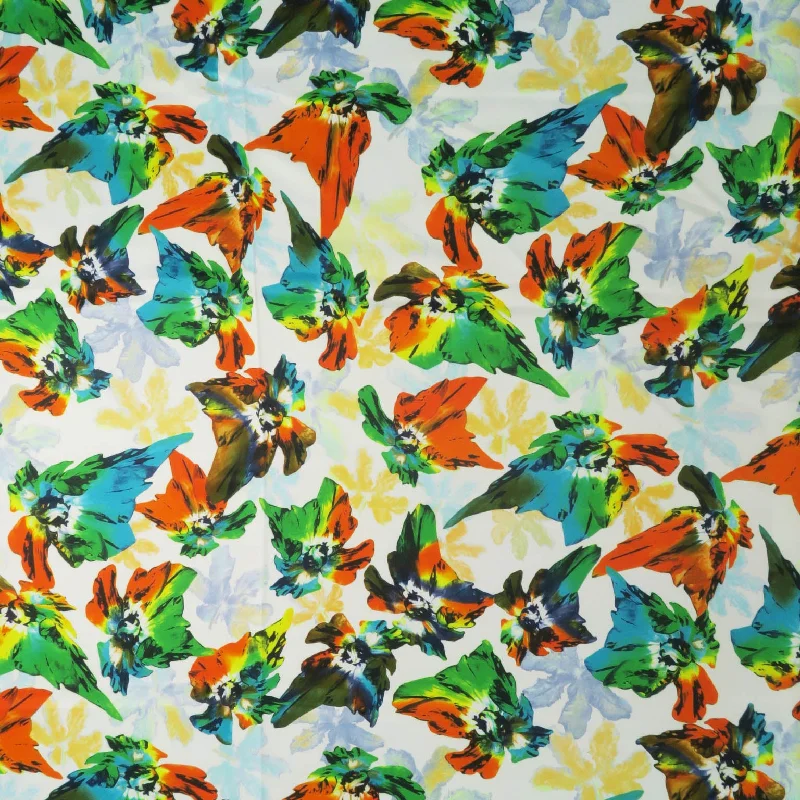 Bargain Blast Orange Floral on a White Background Printed Polyester Mikado Fabric