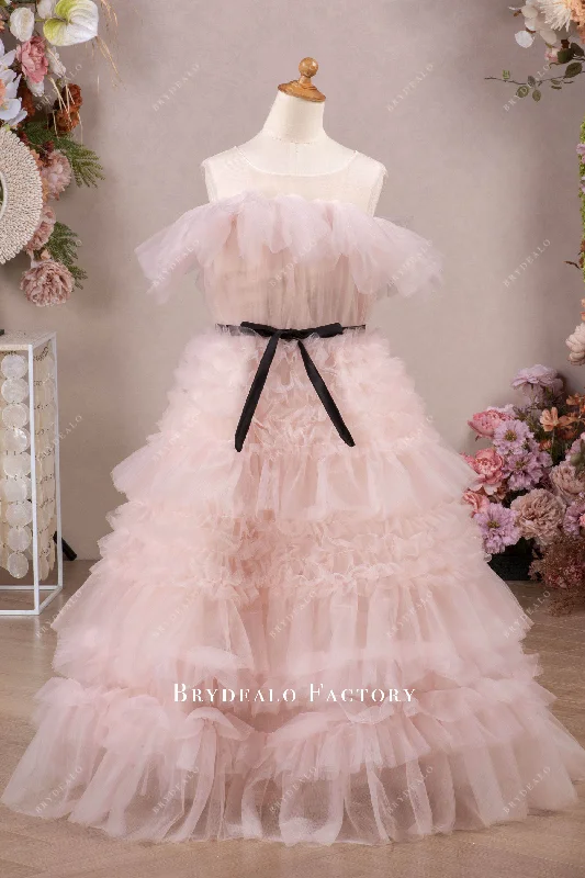 Extra Savings Blushing Pink Ruffles Tiered Puffy Aline Flower Girl Dress