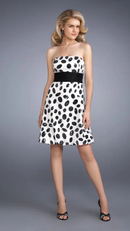 Deep Discounts La Femme - 13380 Attractive Sequined Straight Across Neck A-Line Short Dress